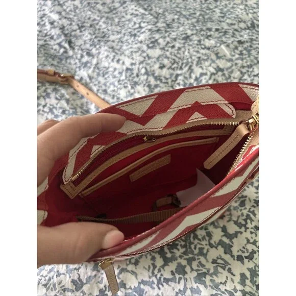 Dooney & Bourke Coated Cotton Chevron Small Zip Crossbody - Red & White - Picture 4 of 6